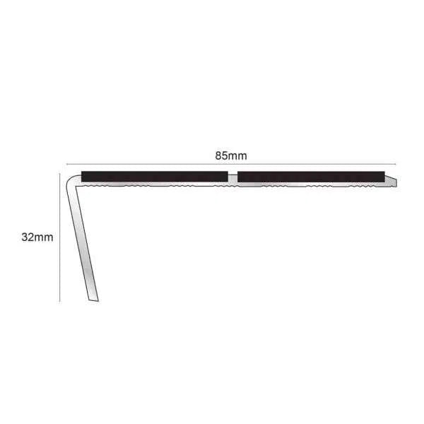 NSL10 85 x 32mm Aluminium Non Slip Stair Nosing Edge Trim With Pvc Insert