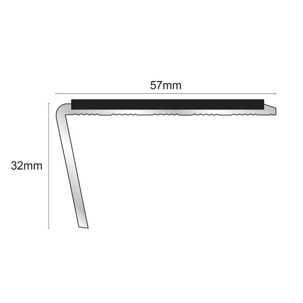 NSL02 57 x 32mm Aluminium Non Slip Stair Nosing Rakeback Edge Trim With Pvc Insert