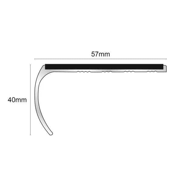 NSL03 57 x 40mm Aluminium Non Slip Stair Nosing Bullnose Edge Trim With Pvc Insert