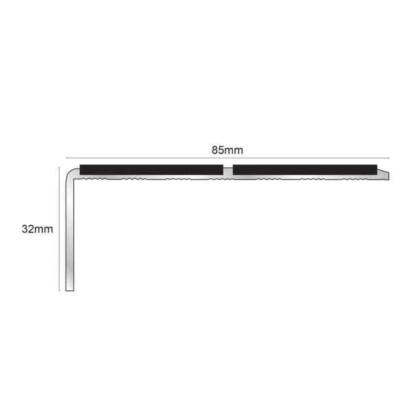 NSL09 85 x 32mm Aluminium Non Slip Stair Nosing Edge Trim With Pvc Insert