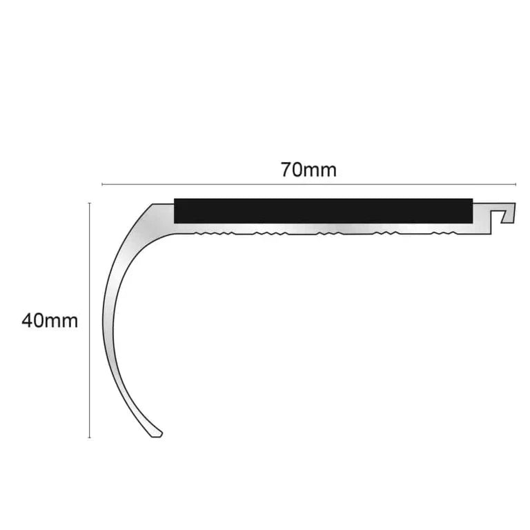 NHD07 Aluminium Non-Slip Stair Nosing – 70 x 40mm Safety Edge