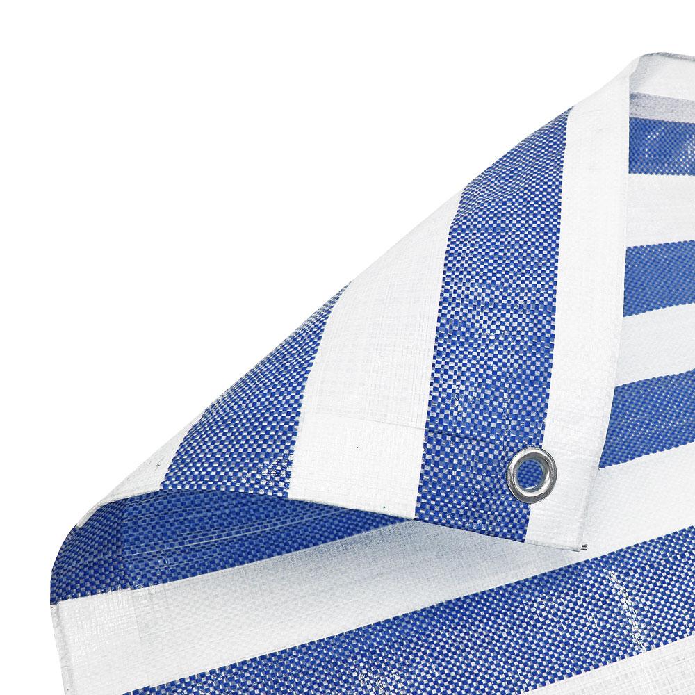 Heavy Duty Striped Waterproof Tarpaulin Sheet 170gsm - Reinforced Market Stall Cover with Eyelets - UV Protected UK Tarp Blue White Stripe