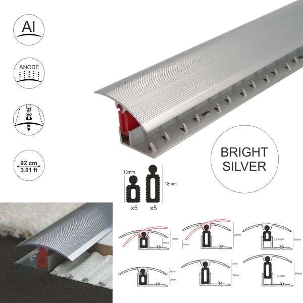 TTG 40mm Aluminium Adjustable Door Threshold Strip with Pivot Clip