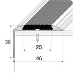 A38 - 46 x 30mm Anodised Aluminium Non Slip Rubber Stair Nosing Edge Trim