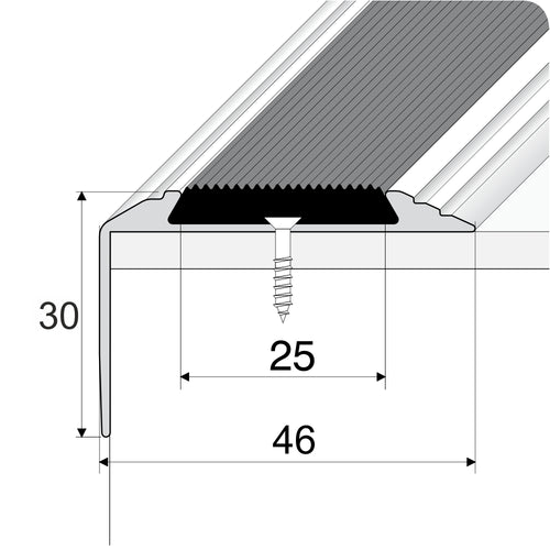 A38 - 46 x 30mm Anodised Aluminium Non Slip Rubber Stair Nosing Edge Trim
