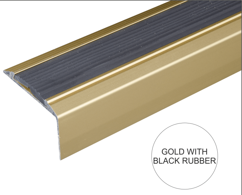 A38 46 x 30mm Anodised Aluminium Self Adhesive Non Slip Rubber Stair Nosing Edge Trim