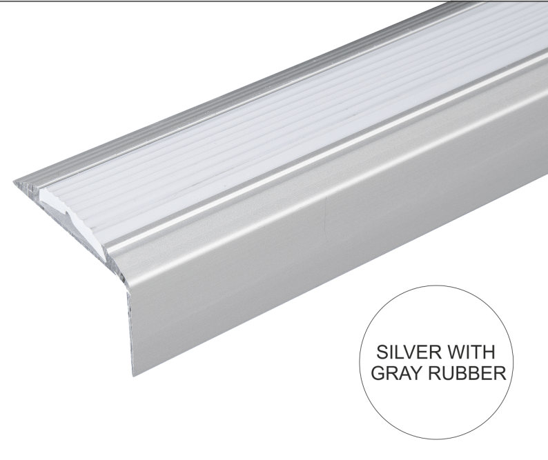 A38 46 x 30mm Anodised Aluminium Self Adhesive Non Slip Rubber Stair Nosing Edge Trim