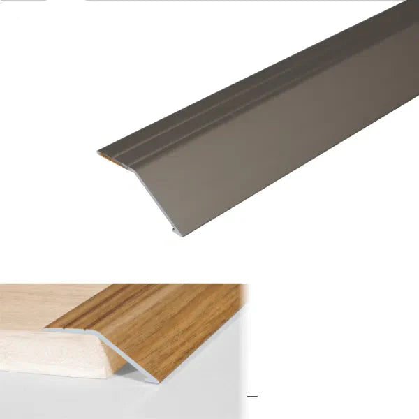 Metallic strip with champagne finish on a white background, showing dimensions and material types.