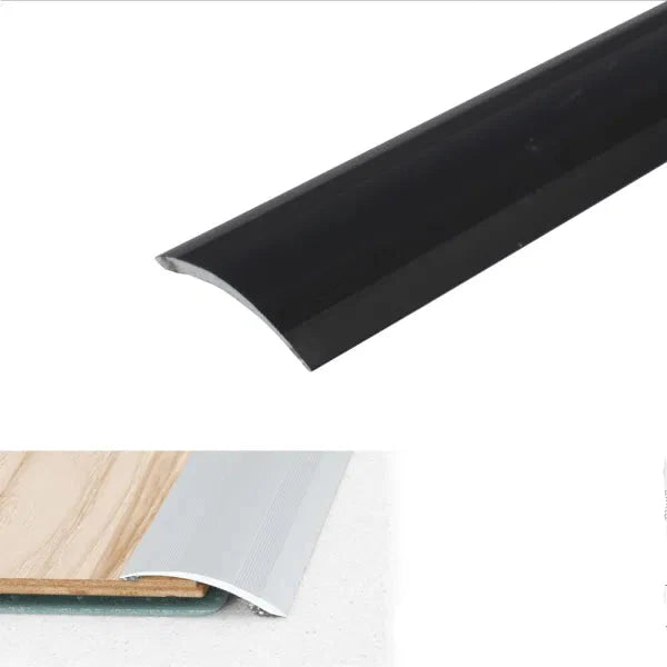 Black metal strip with technical details on a white background