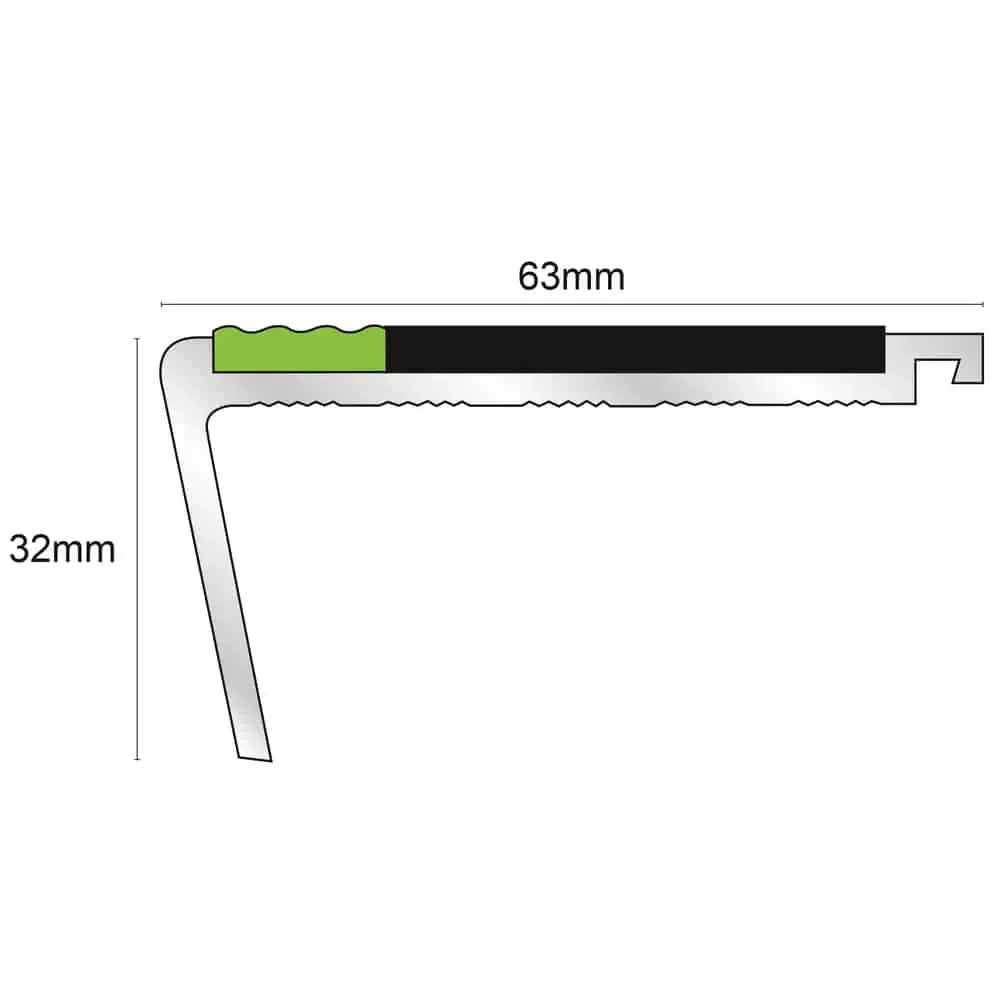 AHD06 63 x 32mm Aluminium Non Slip Stair Edge – Tredsafe Safety Trim