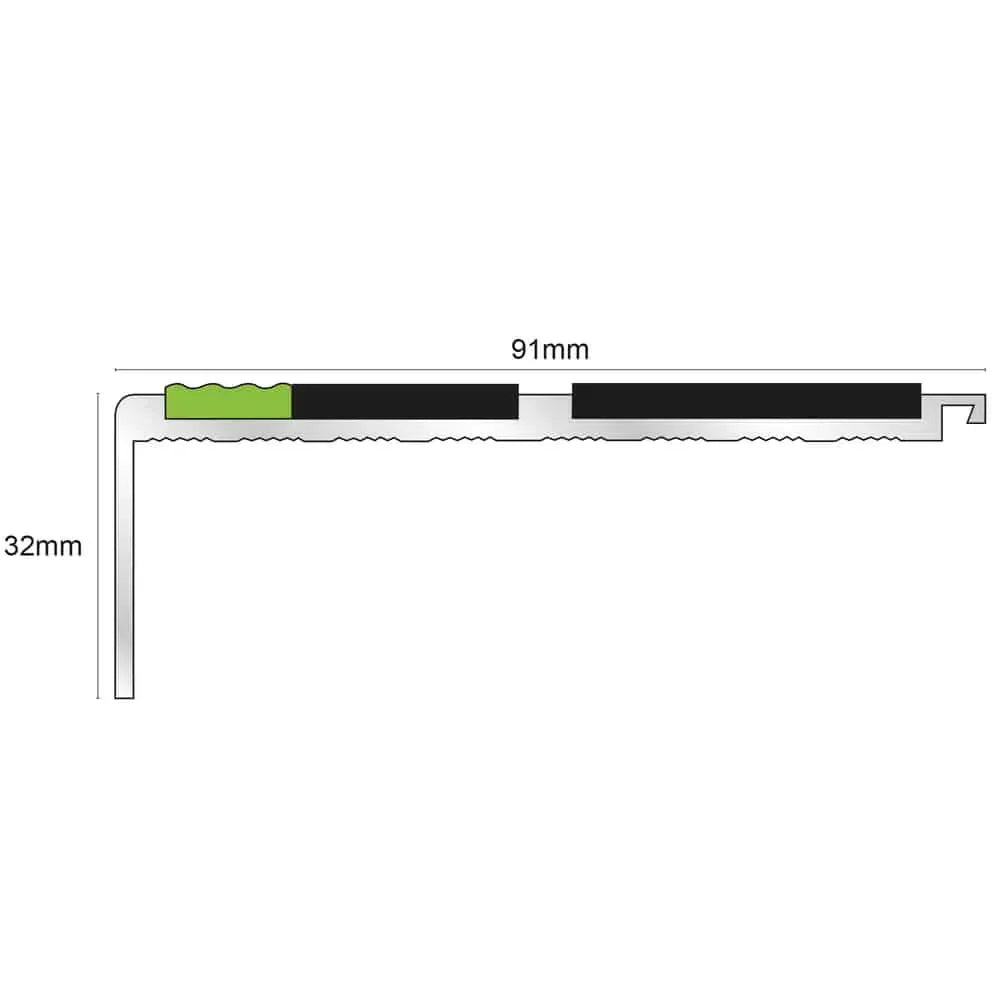 AHD11 91 x 32mm Aluminium Tredsafe Non Slip Stair Edge Trim