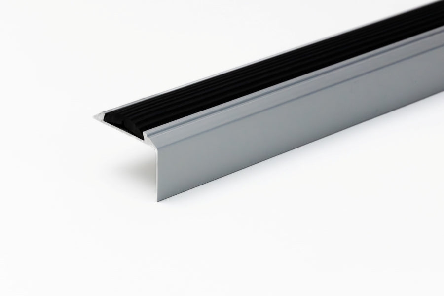 Aluminium Stair Nosing with Rubber Insert 46 MM x 30 MM x 1.2 M & 2.4 M Length Anodised Anti-Slip- PS6