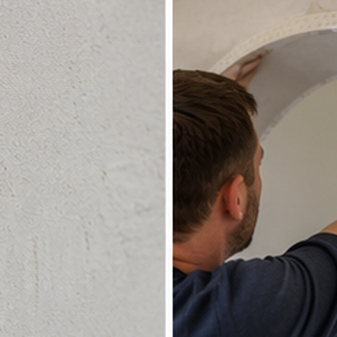 25x25mm flexible PVC arch corner bead being fitted around a curved plaster arch