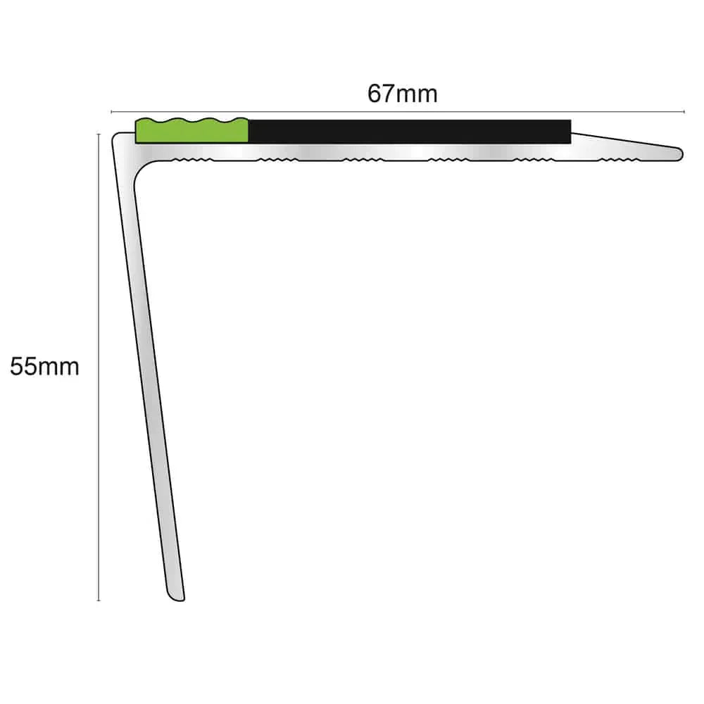 ASL26 67x55mm Tredsafe DDA Compliant Aluminium Non Slip Stair Nosing Edge Trim With Pvc Insert