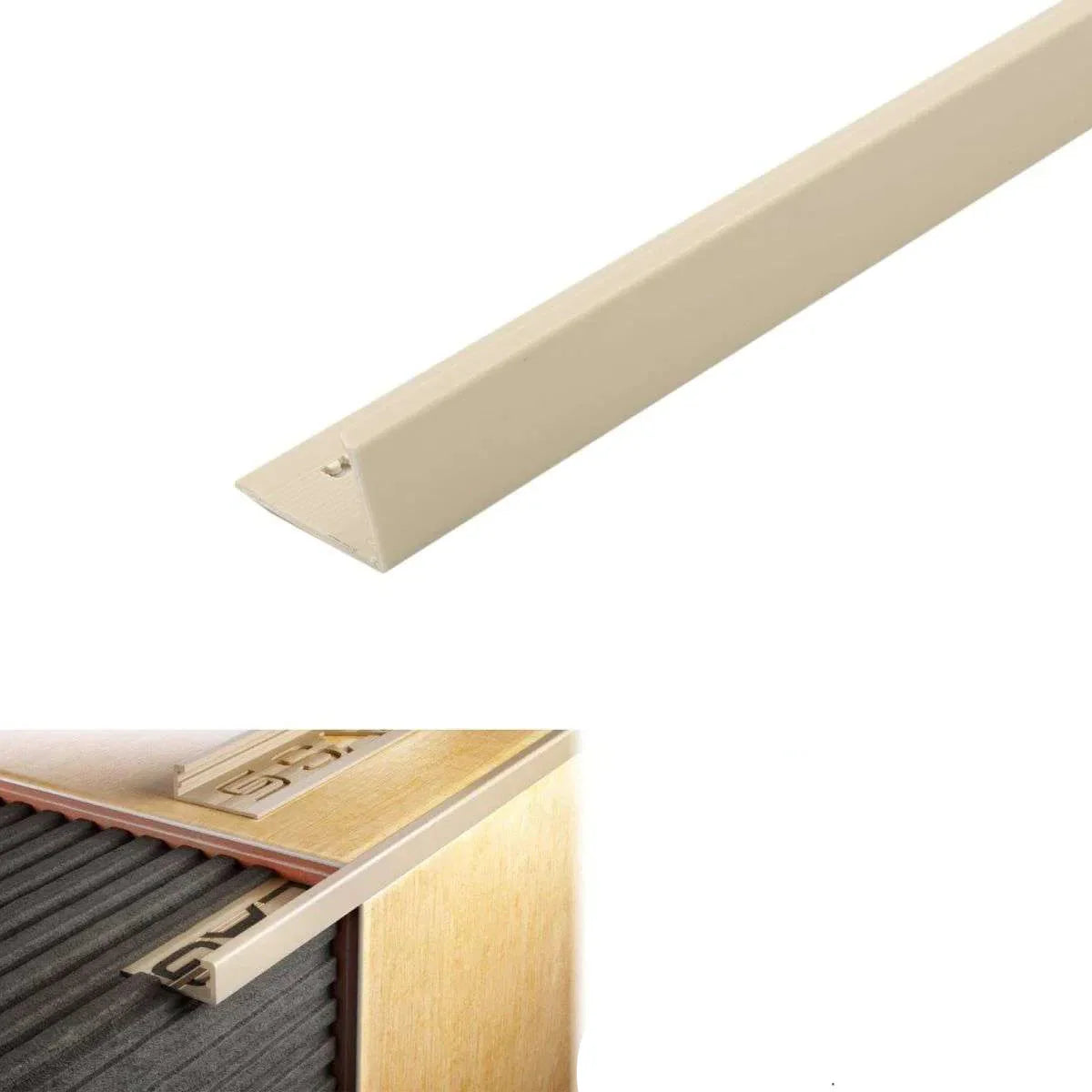 Beige PVC strip with dimensions and specifications on a white background
