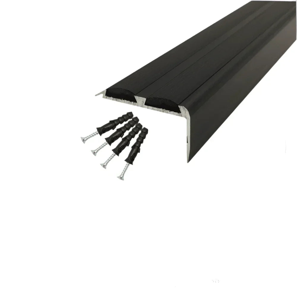 A37 36 x 20mm Anodised Aluminium Non Slip Rubber Stair Nosing Edge Trim With Inserts