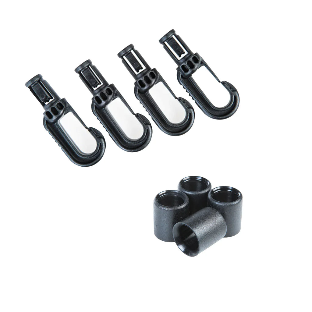 Black Auto-Locking Shock Cord Hook – Heavy Duty 2-Part Plastic Bungee Hook for 6mm and 8mm Elastic Cord