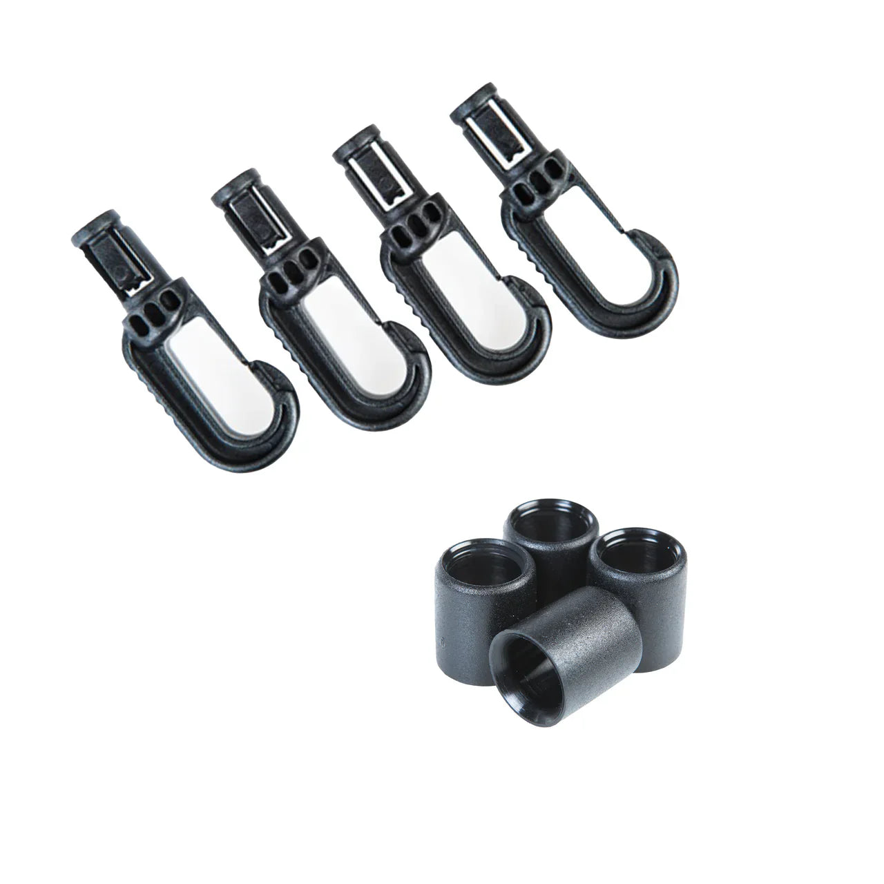 Black Auto-Locking Shock Cord Hook – Heavy Duty 2-Part Plastic Bungee Hook for 6mm and 8mm Elastic Cord
