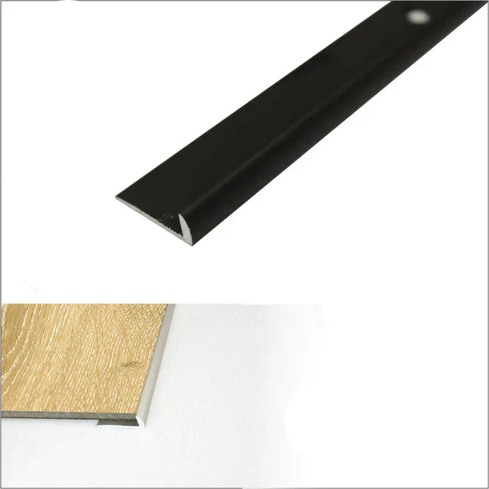 Black metal threshold with product details on a white background