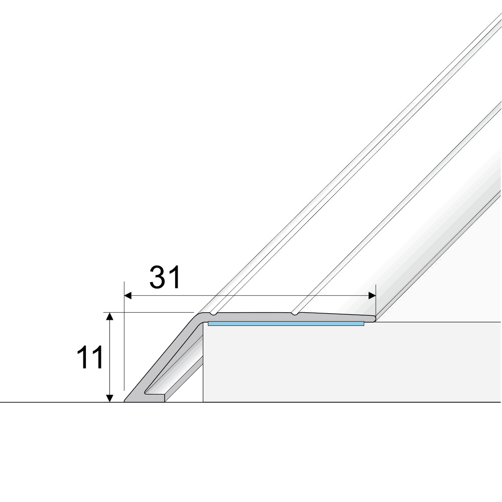 A45 31mm Aluminium Wood Effect Self Adhesive Door Threshold Ramp Profile