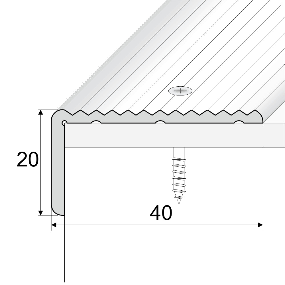 A33 40 x 20mm Anodised Aluminium Non Slip Ribbed Treads Stair Nosing Edge Trim