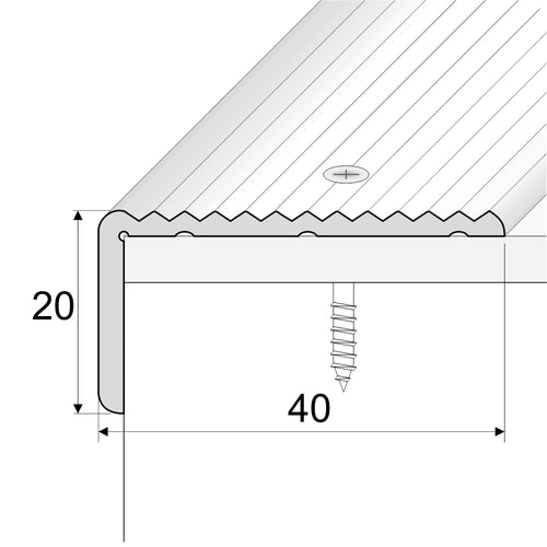 A33 40 x 20mm Anodised Aluminium Non Slip Ribbed Treads Stair Nosing Edge Trim