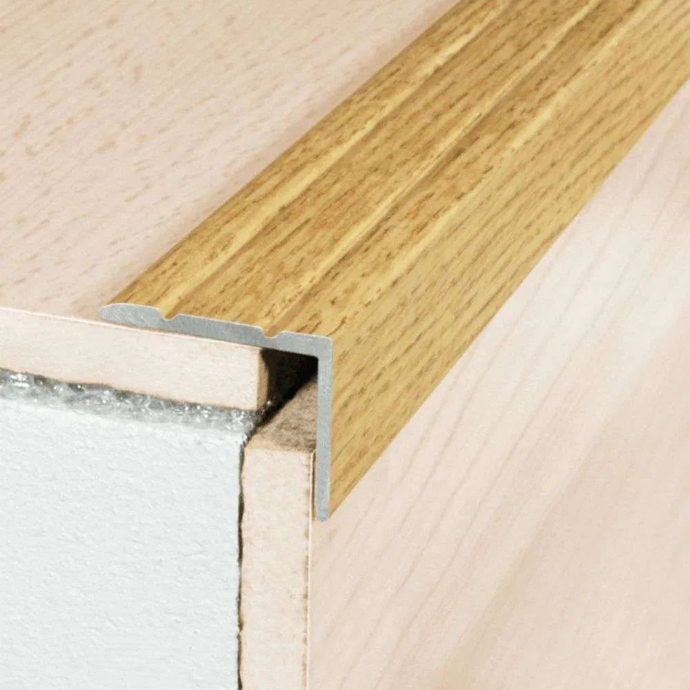 A36 25 x 20mm Aluminium Wood Effect Self Adhesive Stair Nosing Edge Trim