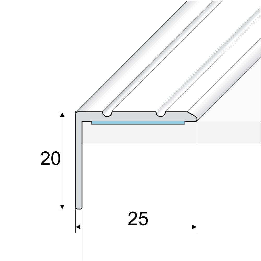 A36 25 x 20mm Aluminium Wood Effect Self Adhesive Stair Nosing Edge Trim