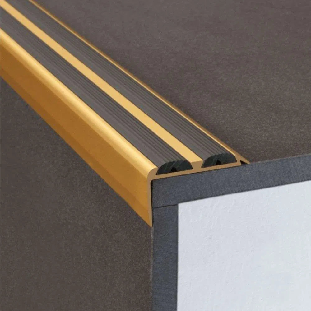 A37 36 x 20mm Anodised Aluminium Non Slip Rubber Stair Nosing Edge Trim With Inserts