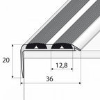 A37 36 x 20mm Anodised Aluminium Non Slip Rubber Stair Nosing Edge Trim With Inserts