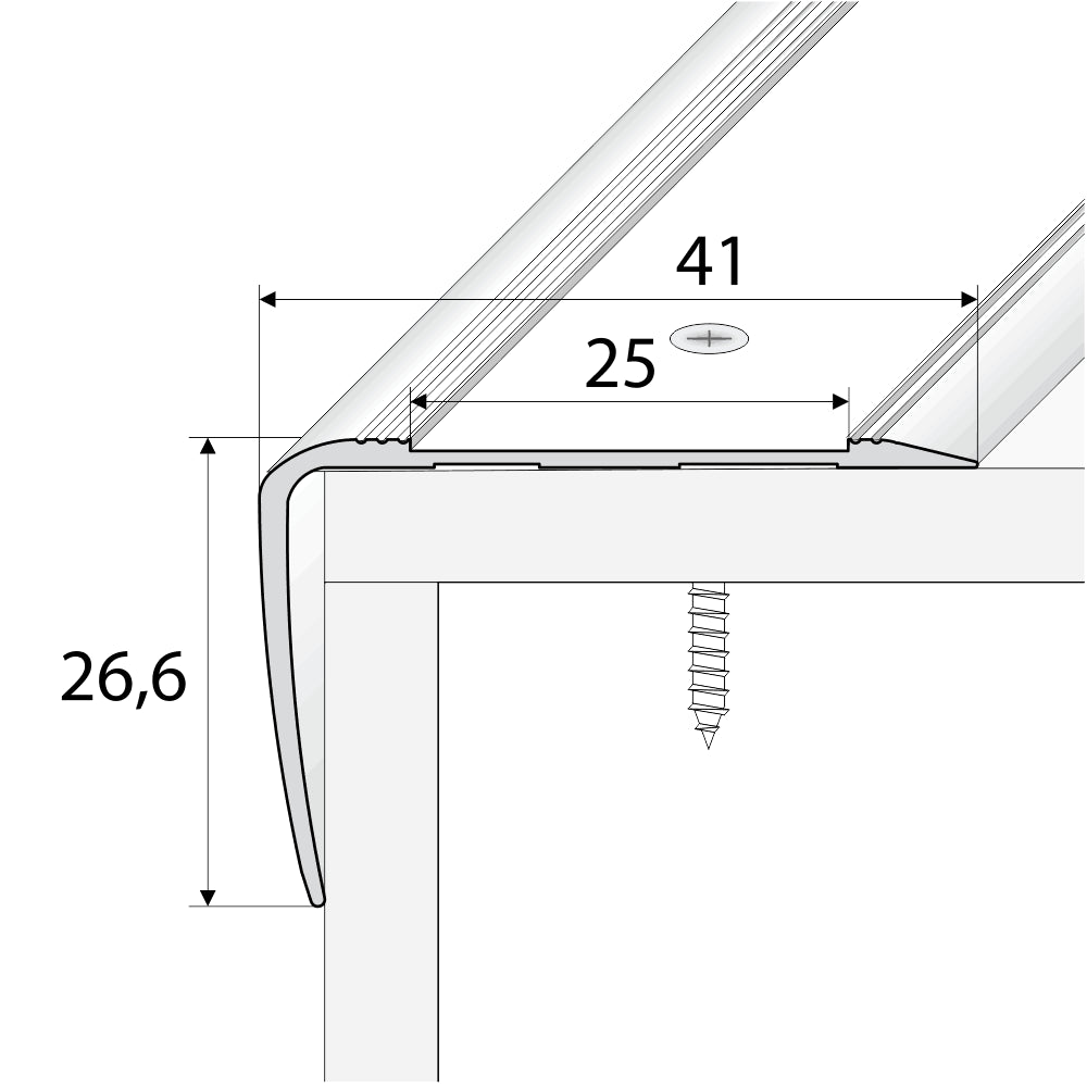 A44 41 x 26.6mm Anodised Aluminium Non Slip Stair Nosing Edge Trim With Tape