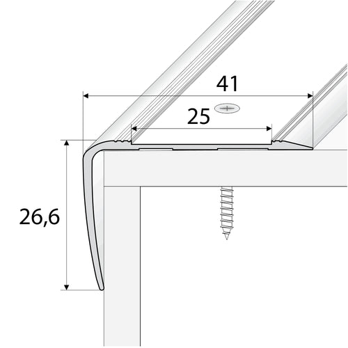 A44 41 x 26.6mm Anodised Aluminium Non Slip Stair Nosing Edge Trim With Tape