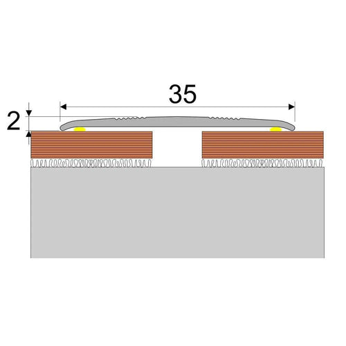 A08 35mm Aluminium Wood Effect Flat Self Adhesive Door Threshold Strip