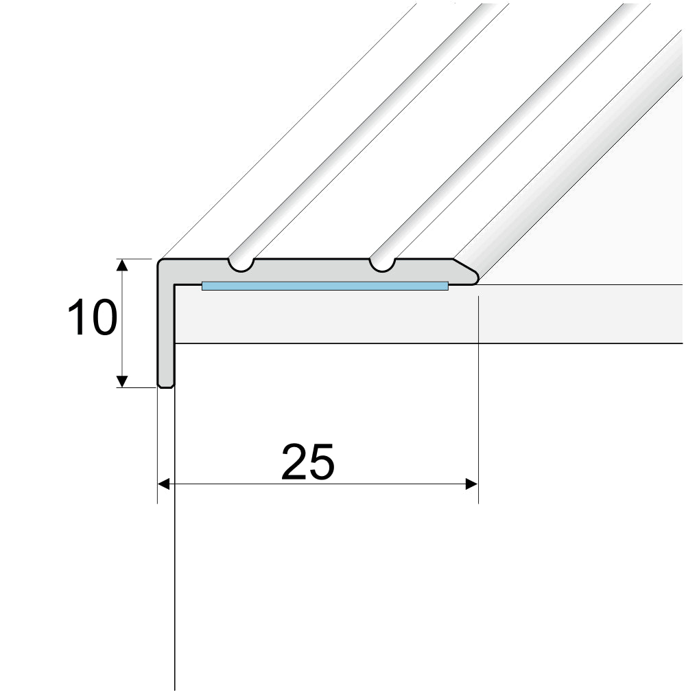 A31 25 x 10mm Anodised Aluminium Self Adhesive Stair Nosing Edge Trim