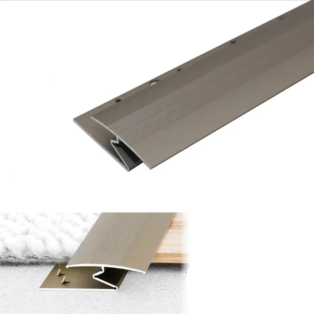 Metallic strip with champagne finish on a white background, showing dimensions and features.