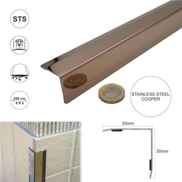 30x30mm Stainless Steel Corner Trim Protector with Bevelled Edges