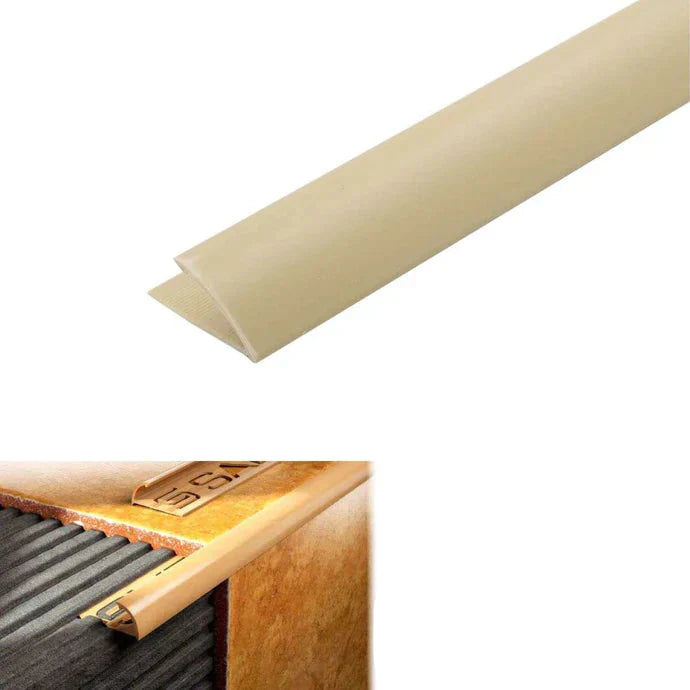 Dark beige PVC strip with dimensions and material information on a white background