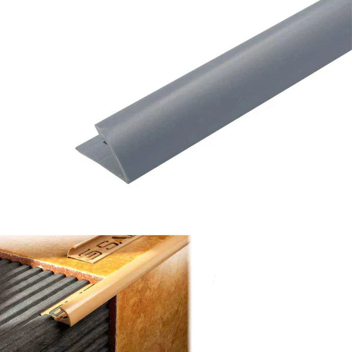 Dark gray PVC strip with dimensions and material information on a white background
