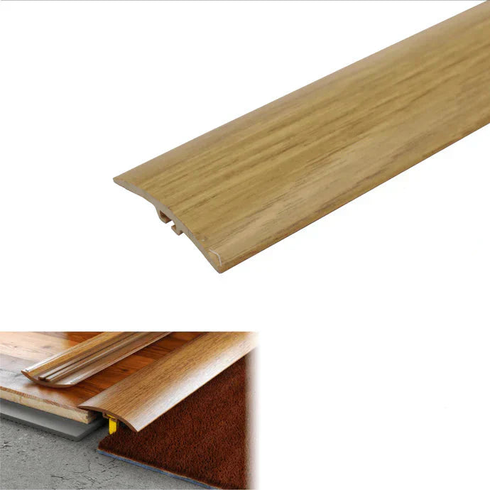 Wooden floor trim with specifications and illustrations on a white background