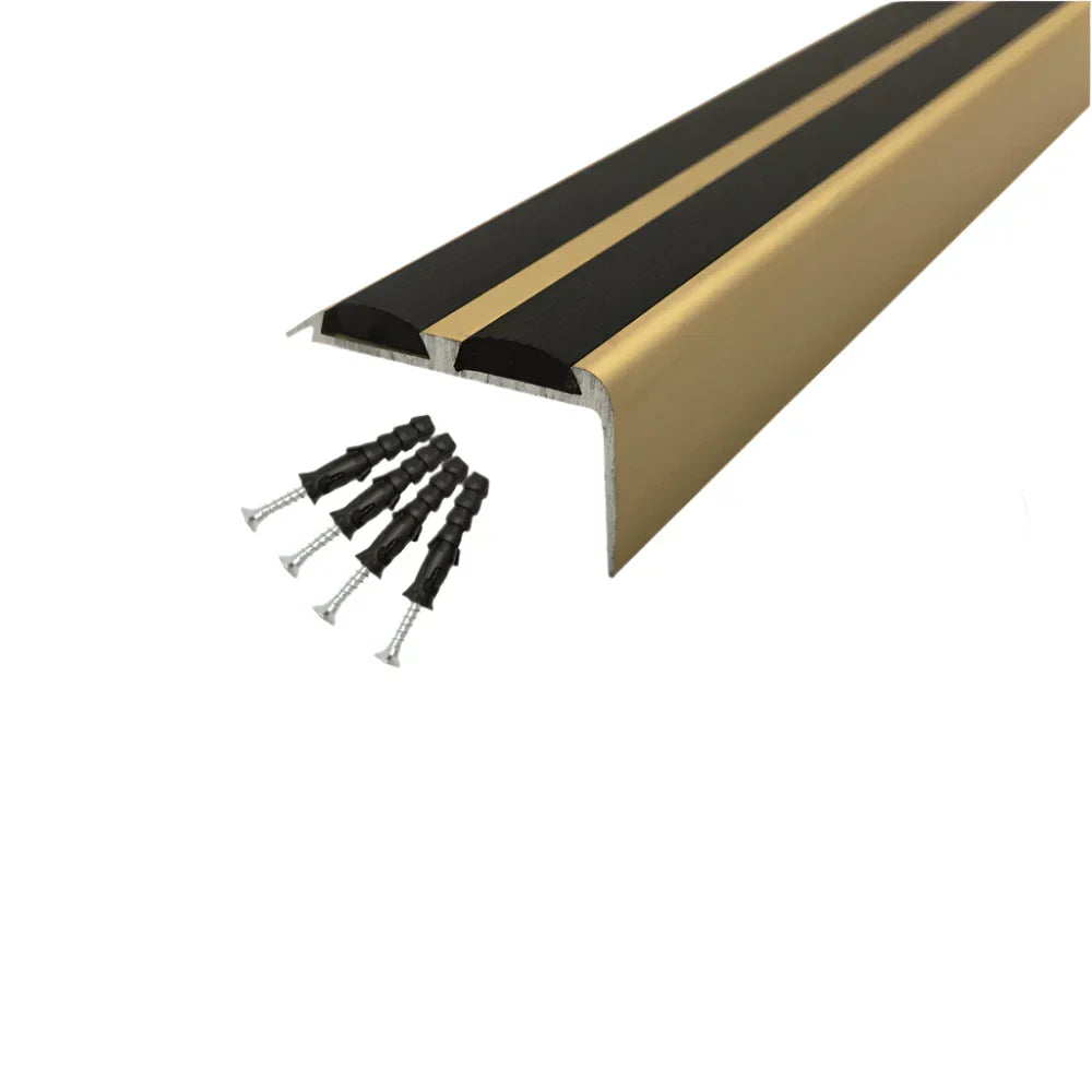 A37 36 x 20mm Anodised Aluminium Non Slip Rubber Stair Nosing Edge Trim With Inserts
