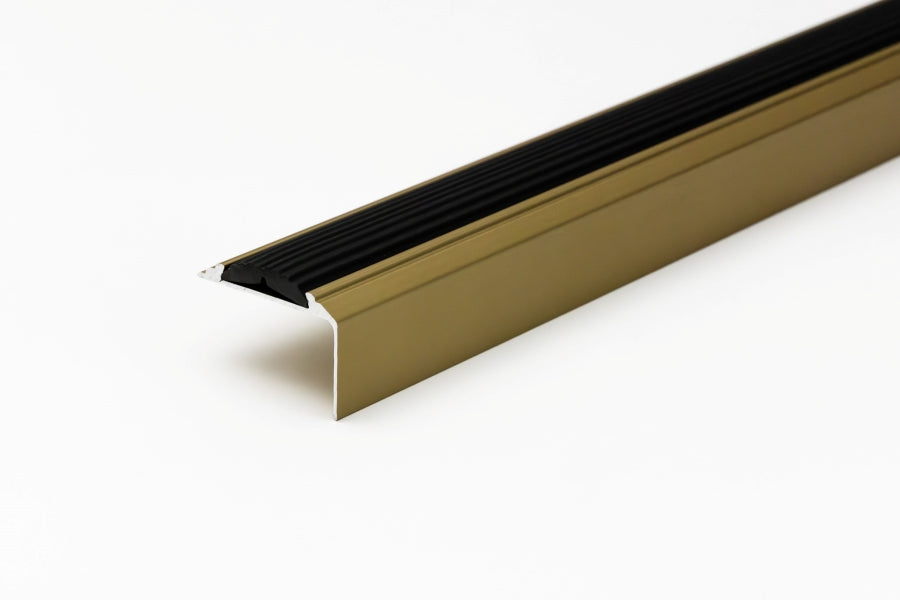 Aluminium Stair Nosing with Rubber Insert 46 MM x 30 MM x 1.2 M & 2.4 M Length Anodised Anti-Slip- PS6