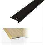 Black metal threshold with dimensions and features on a white background