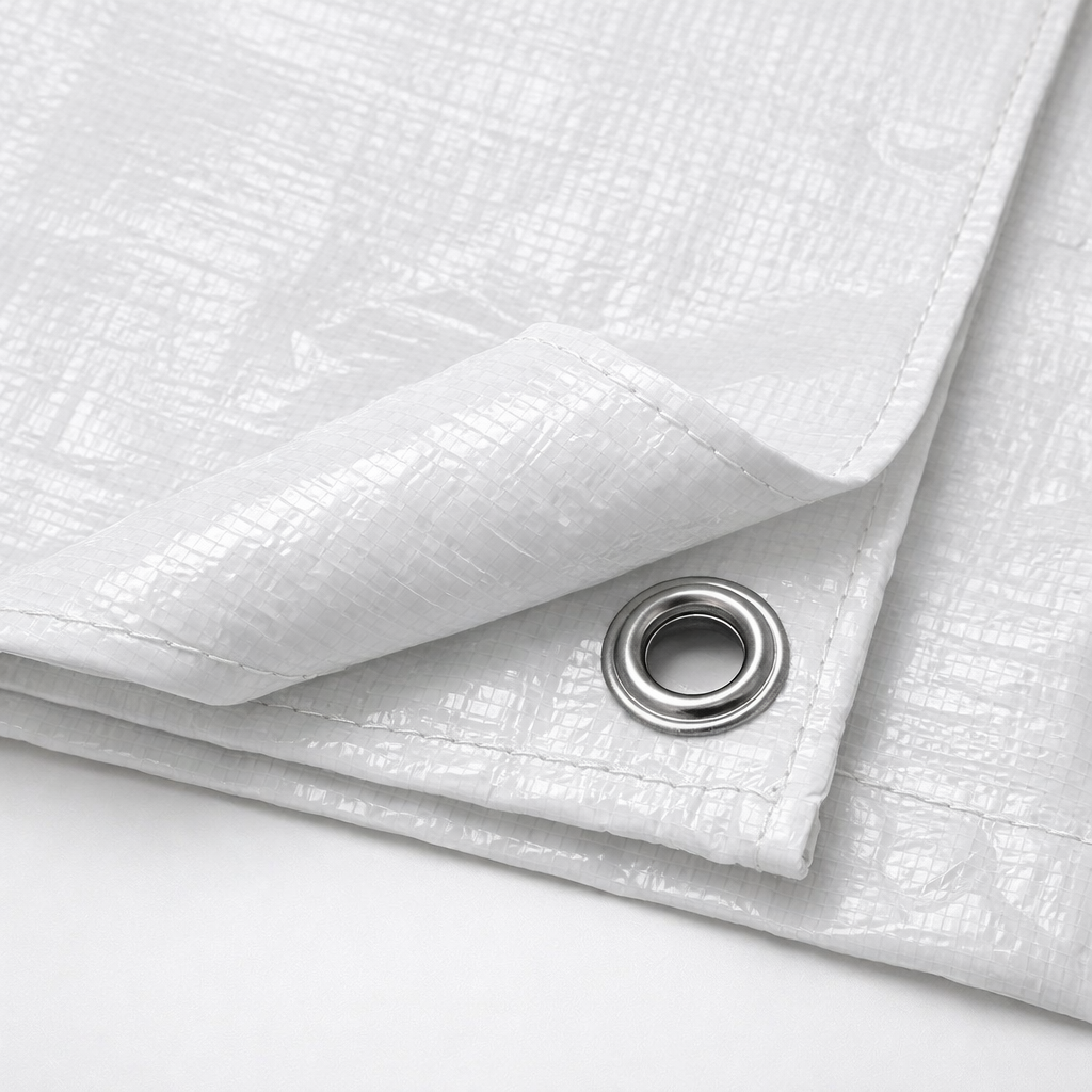 Heavy Duty White Waterproof Tarpaulin Sheet 110gsm - Heavy Duty UV-Resistant PE Cover with Reinforced Eyelets for Professional Use