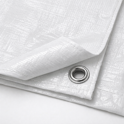 Heavy Duty White Waterproof Tarpaulin Sheet 110gsm - Heavy Duty UV-Resistant PE Cover with Reinforced Eyelets for Professional Use