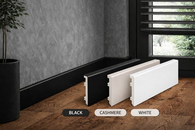 80 MM x 15 MM x 2200 MM Length – PVC Skirting Board -White / Black / Cashmere- Status Line