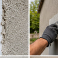 70x70mm PVC mesh render corner bead being installed with fiberglass mesh on an external wall