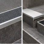 63mm NHD06 Tredsafe aluminium stair edge installed on modern commercial tiled steps