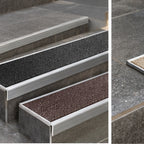 Close-up of NHD06 Tredsafe stair edge profile installed on a tiled step