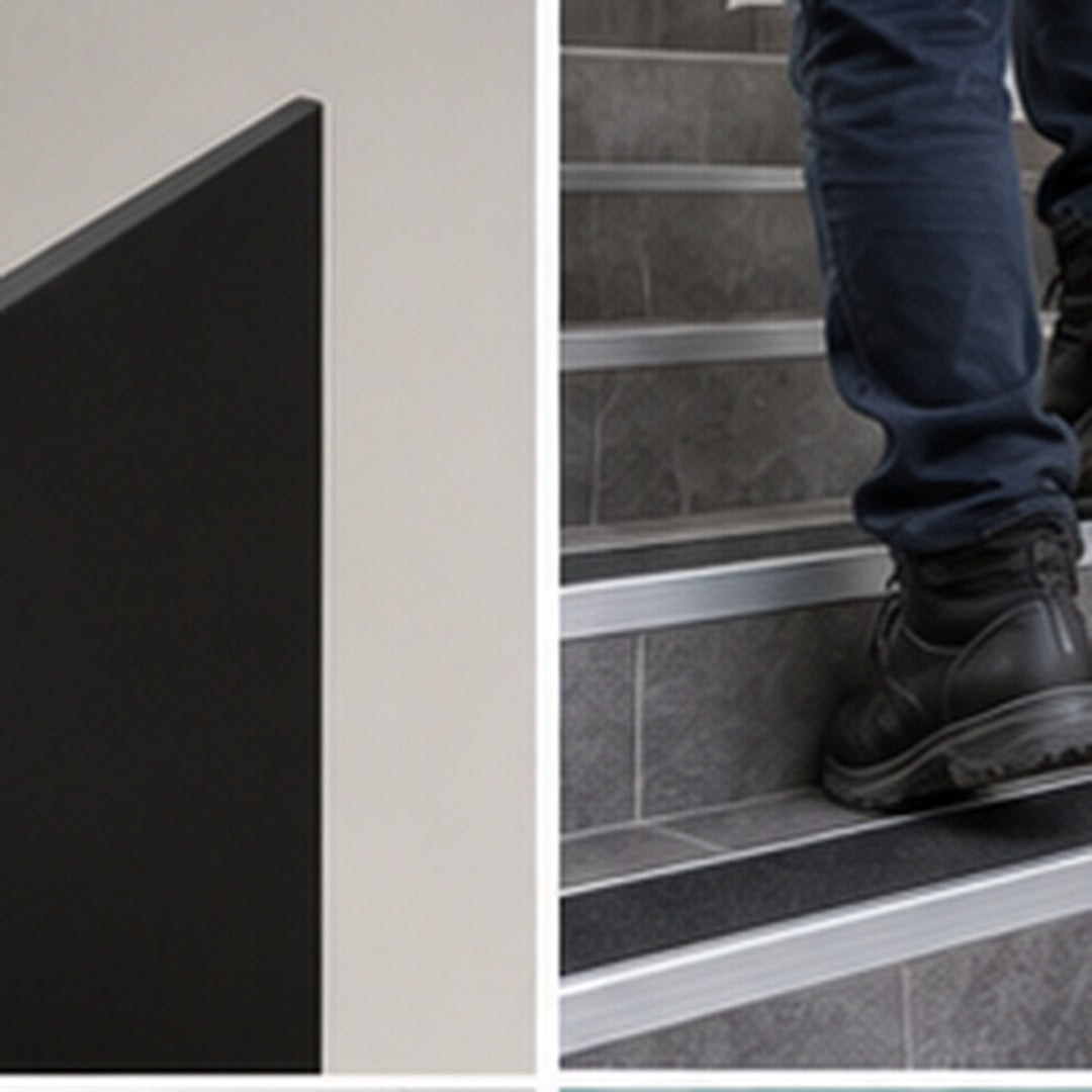 71mm NHD08 Tredsafe aluminium stair edge with anti-slip insert used on tiled stairs