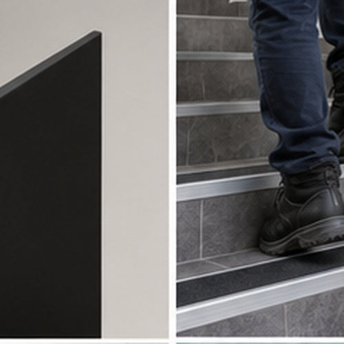 71mm NHD08 Tredsafe aluminium stair edge with anti-slip insert used on tiled stairs